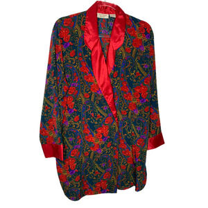 Victorias Secret Womens Size M Robe Gold Label Vintage Red Floral Satin 4 Button